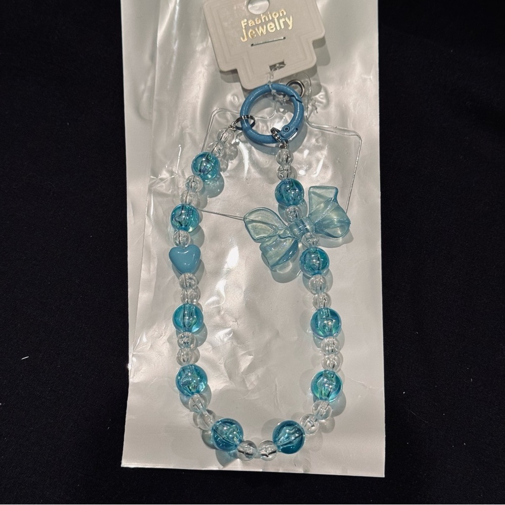 BAG CHARM Blue Beaded Phone Charm Bow & Heart Aesthetic Lanyard - Picture 8 of 8